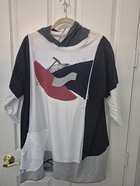 Hoodie Tunic Top - White, Black & Gray Oversized